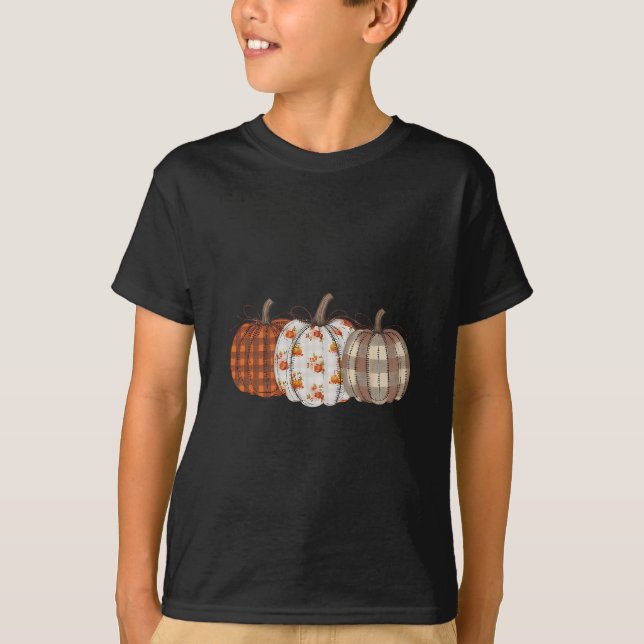 Pumpa Säsong Lapptäcke Thanksgiving Höst Fall  T Shirt (Framsida)