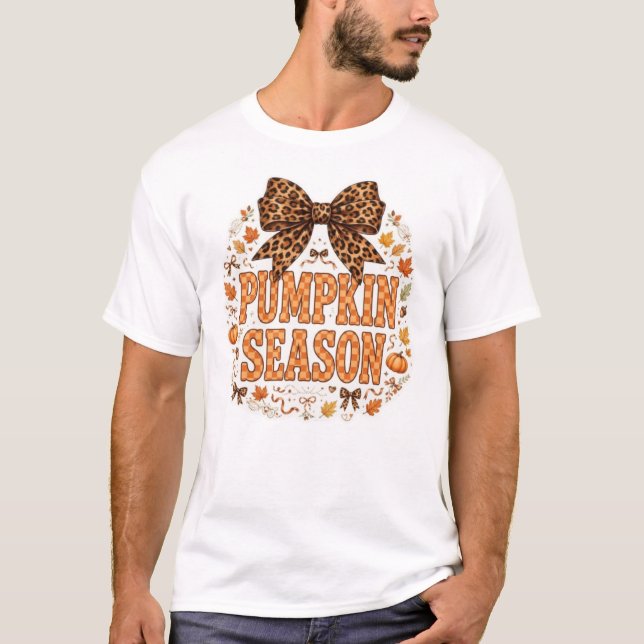Pumpa Säsong Leopard Båge Coquette Höst T-Shirt (Framsida)