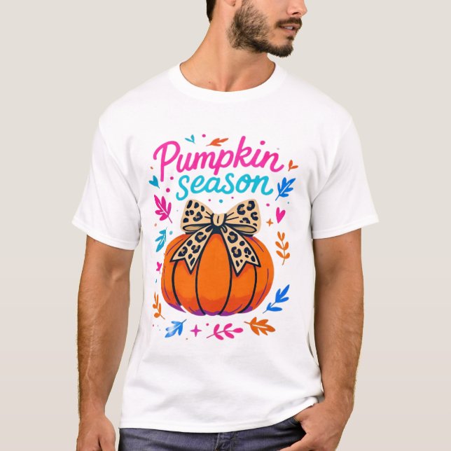 Pumpa Säsong Leopard Båge Design � Söt Höst Esteti T Shirt (Framsida)