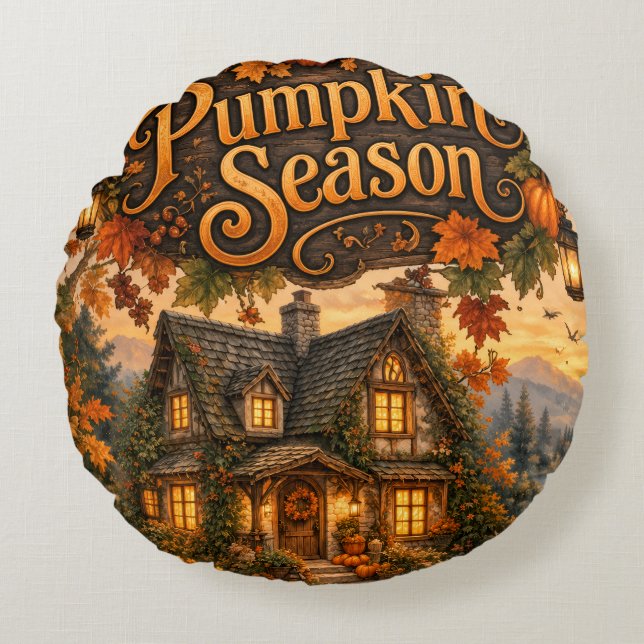 Pumpa-säsong Rund Kudde (Framsidan)