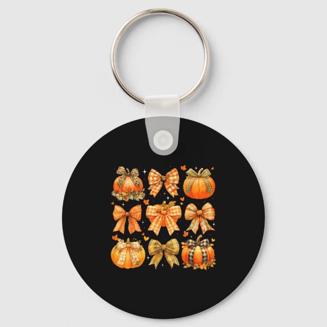 Pumpa Säsong Thanksgiving Coquette Bow Höst Fa Nyckelring (Framsida)