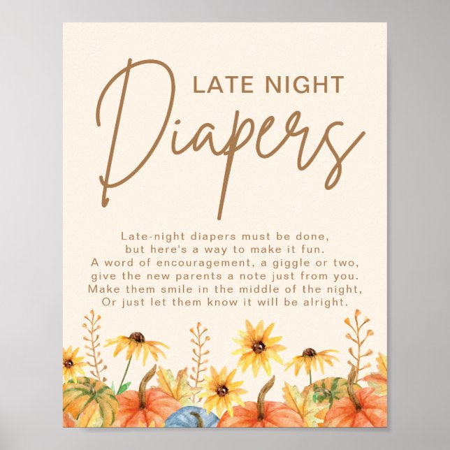 Pumpa sena natt blöjor Baby shower Lek Poster (Framsidan)