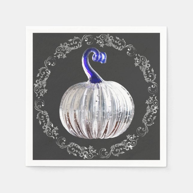 Pumpa silverglas blå höst elegant  pappersservett (Framsidan)