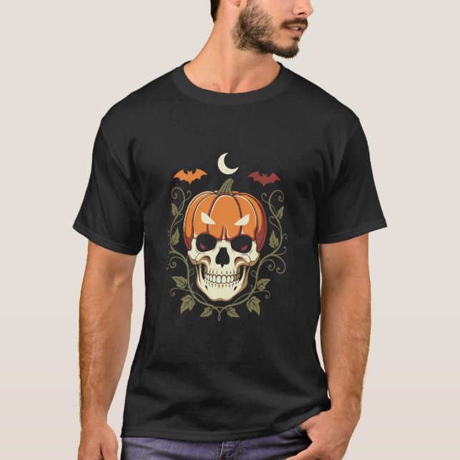 Pumpa Skalle Halloween Gotisk T Shirt (Framsida)