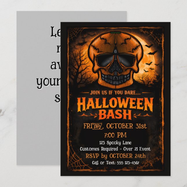 Pumpa Skalle Halloweenfest  Spara Datumet (Fram/baksida)