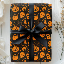 Pumpa Skalle Spöke Kuslig Halloween Mönster Presentpapper