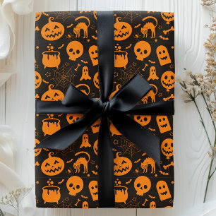 Pumpa Skalle Spöke Kuslig Halloween Mönster Presentpapper