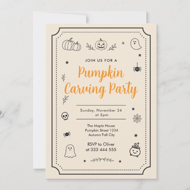 Pumpa Skär Fest Halloween Krafs Inbjudningar (Framsida)