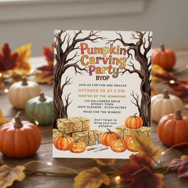Pumpa Skär Fest Inbjudan Halloween BYOP (Pumpkin Carving Party invitation by Darling & May - available printed or digital download)