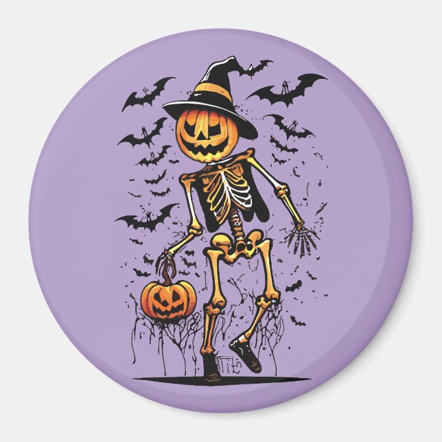 Pumpa Skelett Halloween Konst  Magnet (Framsidan)