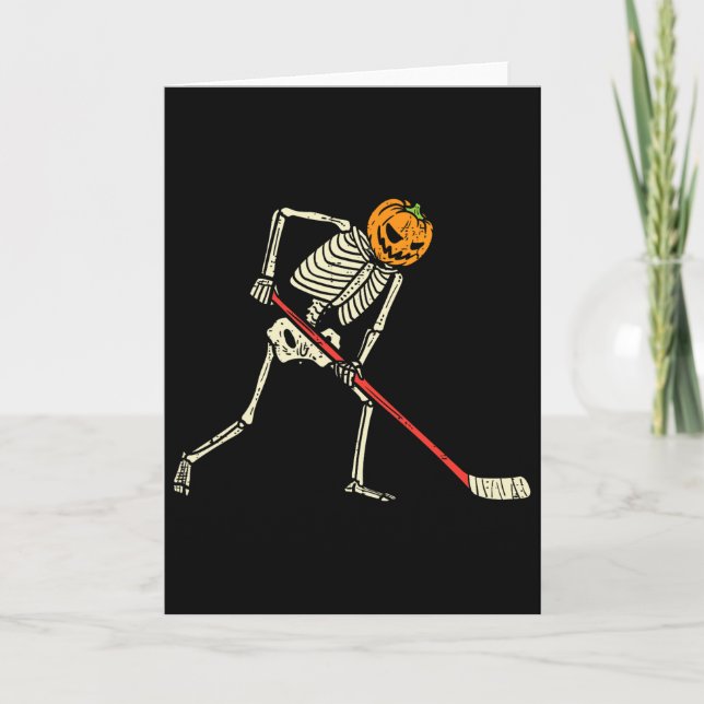 Pumpa Skelett Ishockey Rolig Halloween Sport Kort (Framsida)