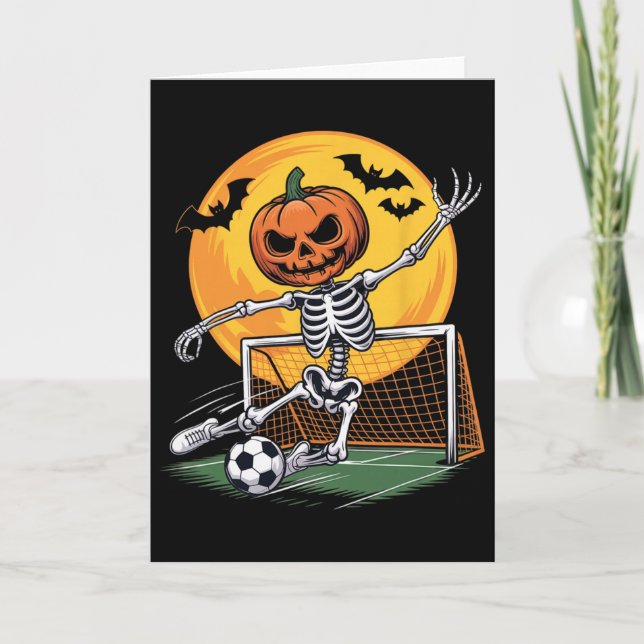 Pumpa Skelett Målvakt Fotboll Halloween Kuslig Sp Kort (Framsida)