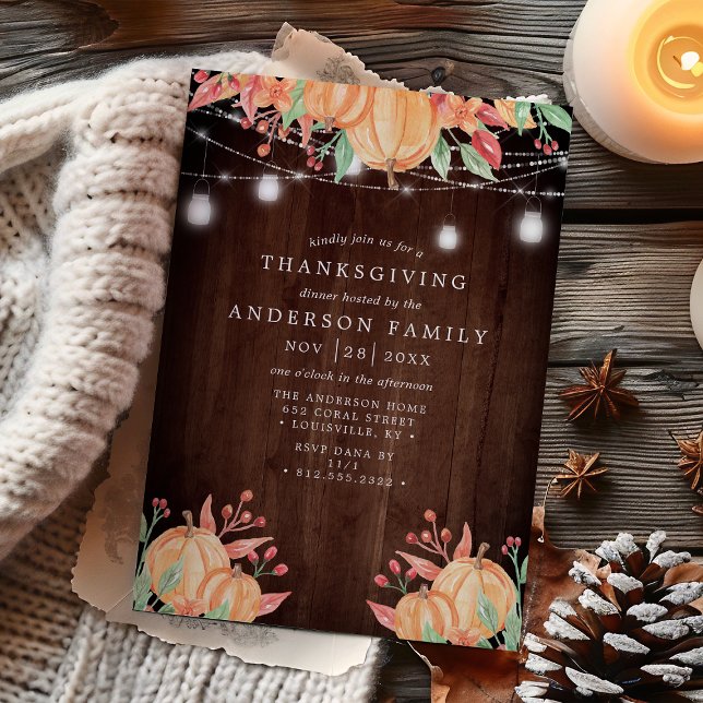 Pumpa Skörd Höst Strängljus Thanksgiving Inbjudningar (Skapare uppladdad)