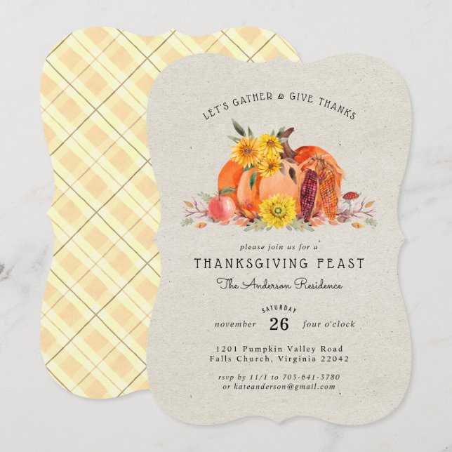 Pumpa Skördskördefest | Thanksgiving Middagskalas Inbjudningar (Fram/baksida)