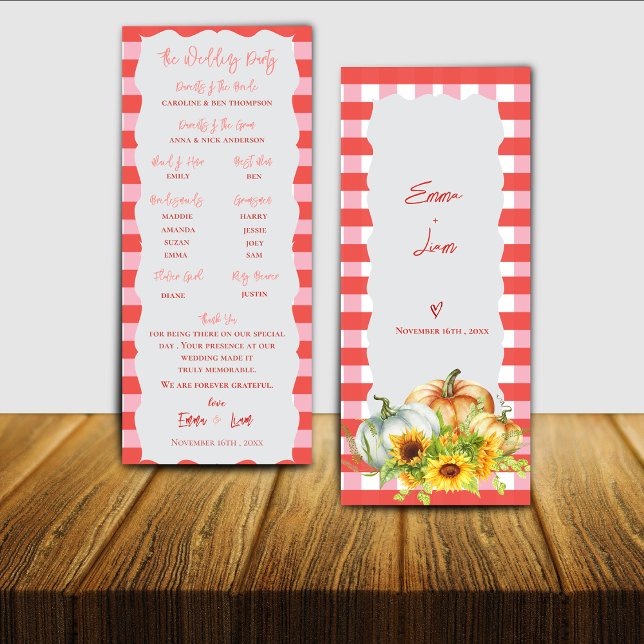 Pumpa & Solros Höst Bröllopsprogramkort Inbjudningar (Pumpkin & Sunflower Fall Wedding Program Card)
