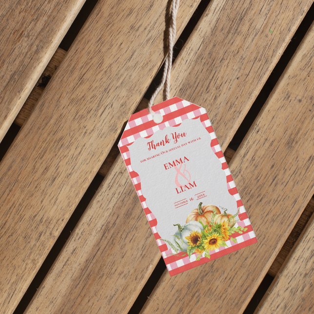 Pumpa Solros Rustik Höst Bröllop Tack Presentetikett (Pumpkins Sunflowers Rustic Fall Wedding Thank You Gift Tags)