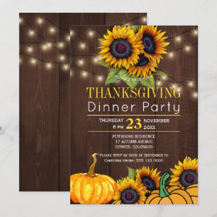 Pumpa Solrosar Rustik Lada Trä Thanksgiving Inbjudningar