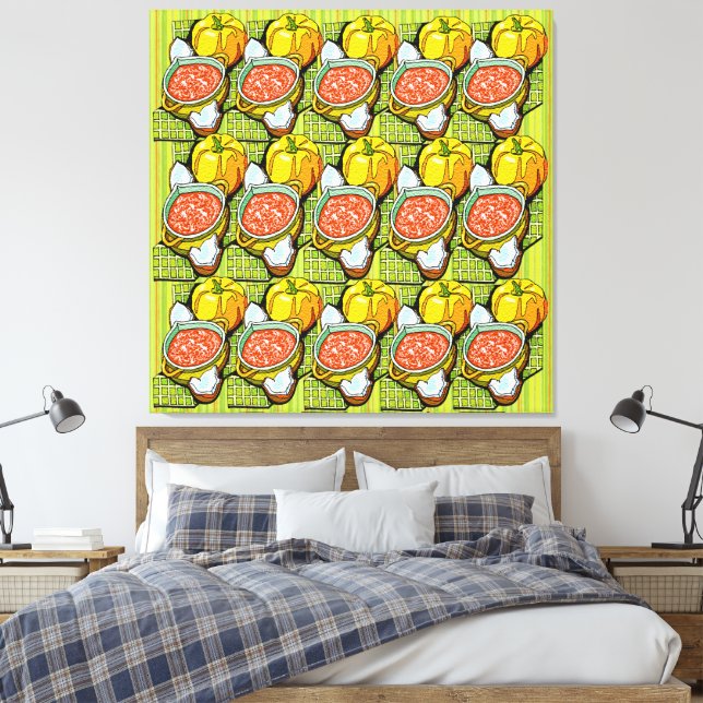 Pumpa, Soppa och Randig Bakgrund Canvastryck (Insitu (sovrum))
