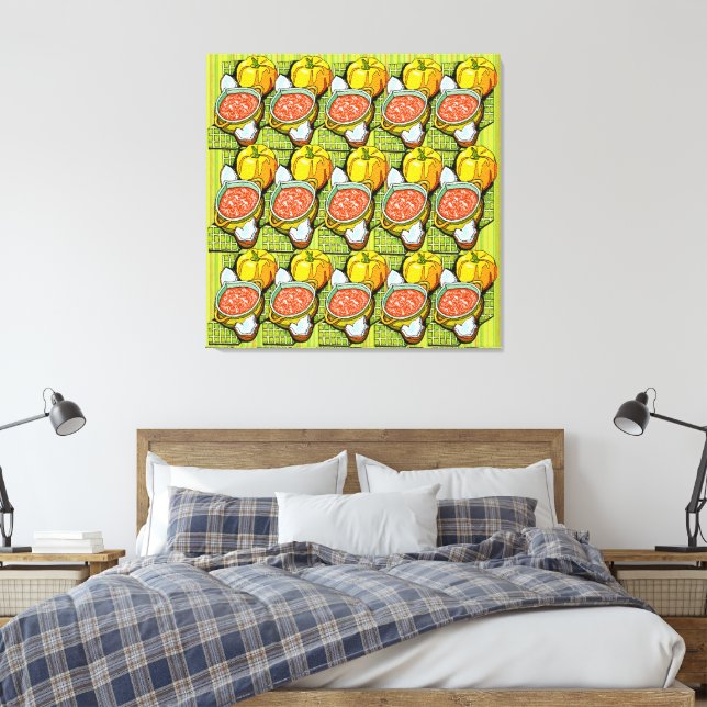 Pumpa, Soppa och Randig Bakgrund Canvastryck (Insitu (sovrum))