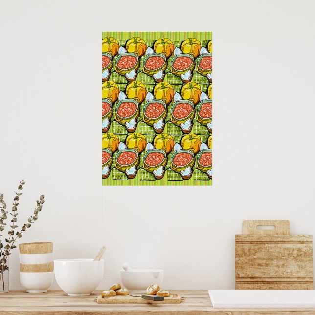 Pumpa, Soppa och Randig Bakgrund Poster (Kök)