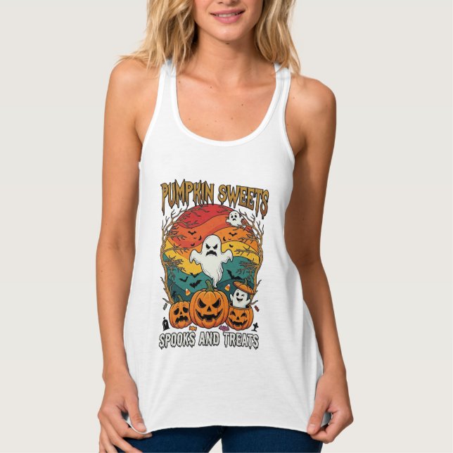 Pumpa Sötsaker Spöken Gods Halloween Spöken Pump Linne Med Racerback (Framsida)