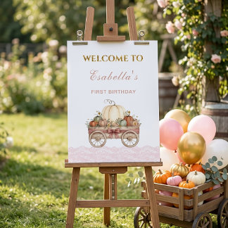 Pumpa Spets Första Födelsedagen Välkommen Rosa Poster