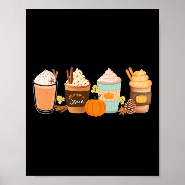 Pumpa Spice Latte Drycker Höst Kaffe Lattes Poster (Framsidan)