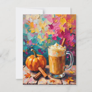 Pumpa Spice Latte På En Färgglad Bakgrund Vykort