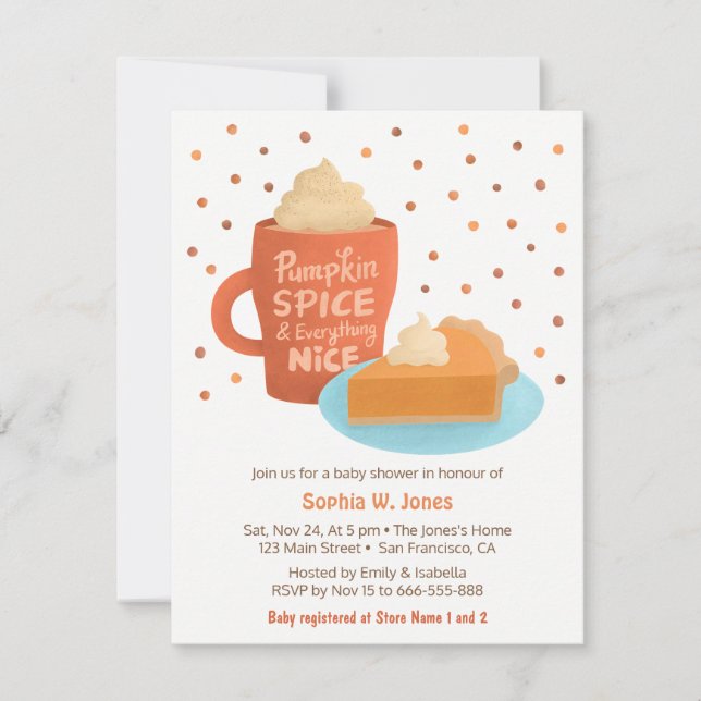Pumpa Spice Latte Paj Invitationer för Baby Shower Inbjudningar (Framsida)