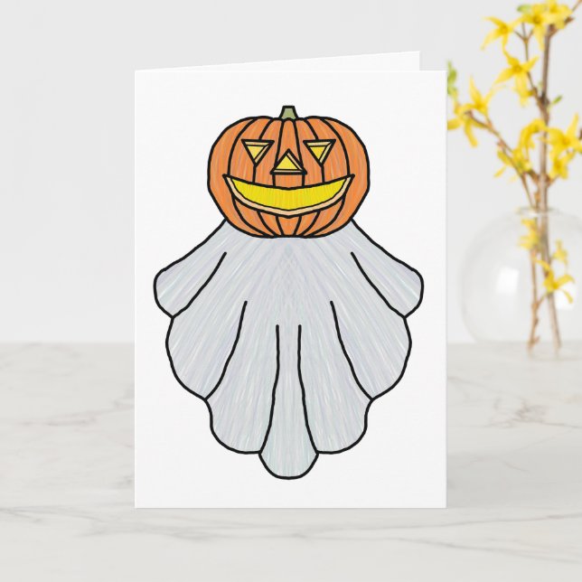 Pumpa Spöke (enkel vit) - Greeting Card Kort (Gul blomma)