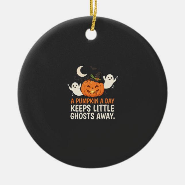 Pumpa Spöke Halloween Citat Design_1 Julgransprydnad Keramik (Framsidan)