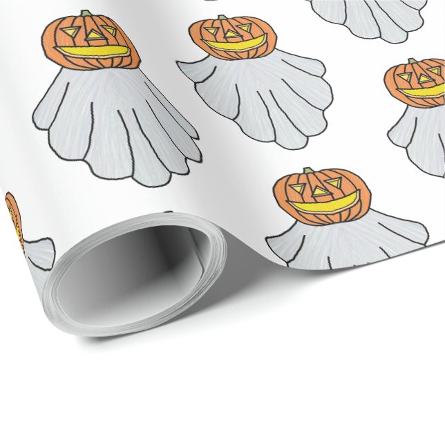 Pumpa Spöke (vit) - Presentpapper (Rullad Hörn)