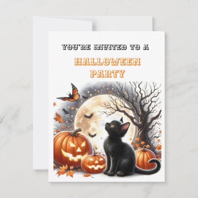 Pumpa Svart Katt Barn Halloween Festinladan (Framsida)
