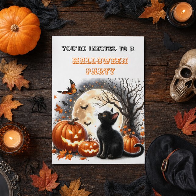 Pumpa Svart Katt Barn Halloween Festinladan (Skapare uppladdad)
