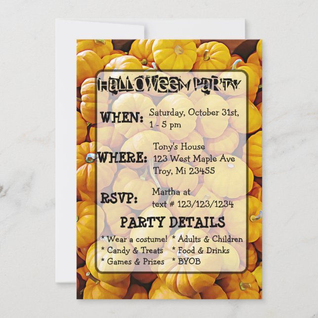 Pumpa & Svart Katt Halloween-fest Invitation Inbjudningar (Framsida)
