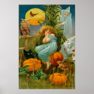 Pumpa Svart Katt Häxa Clown Uggla Groda Fladdermus Poster