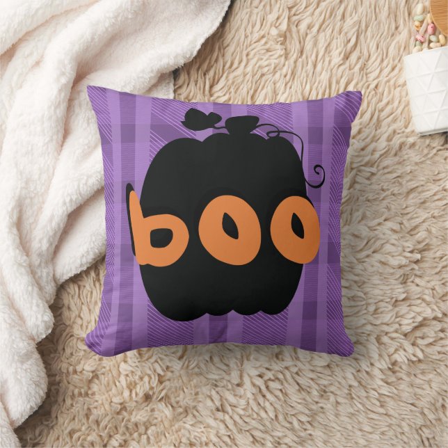 Pumpa Svart Lila Rutig Halloween Mönster Kudde (Filt)