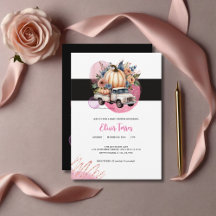 Pumpa Svart Rosa Blommig Lastbil Baby Shower