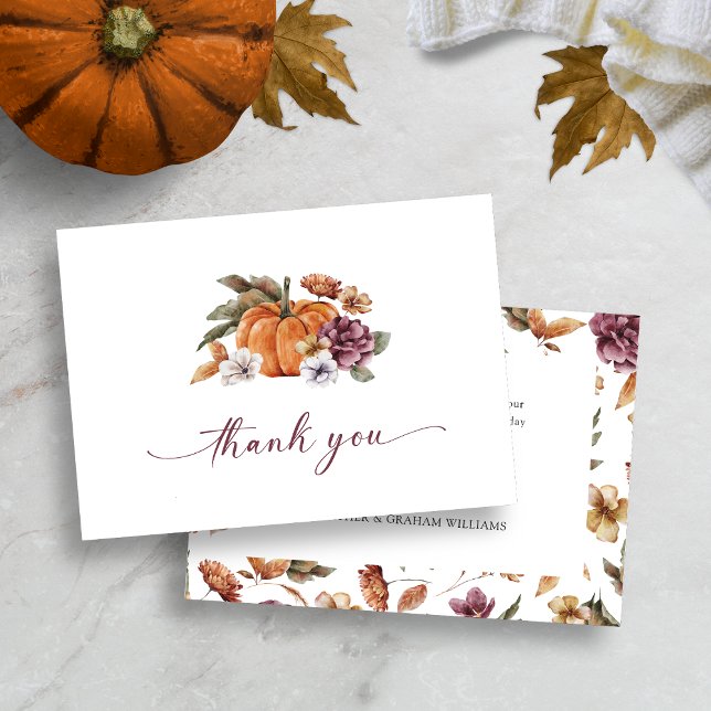 Pumpa Tackkort Tack Kort (Fall Watercolor Floral Pumpkin Thank You Cards)