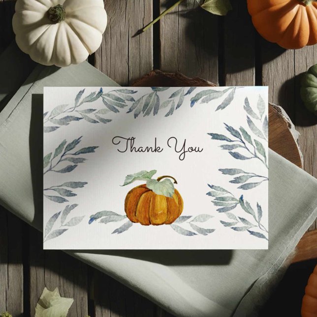 Pumpa Tacksamt Kort (Pumpkin thank you notecards feature a cute watercolor orange pumpkin.)
