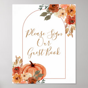 Pumpa Terrakotta Boho Båge Vänligen Skriv Gästbok Poster