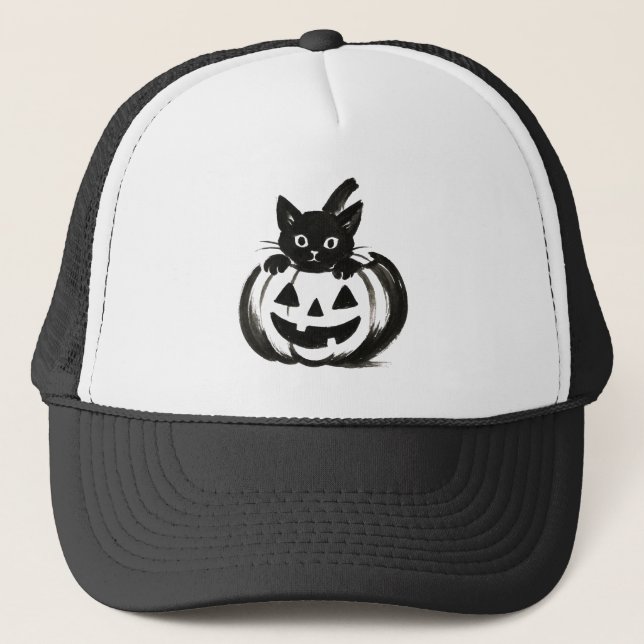 Pumpa Titta – Svart Katt Halloween-design på  Keps (Framsida)