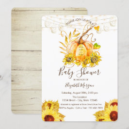 Pumpa, Trästruktur, Solroser Baby Shower Inbjudningar