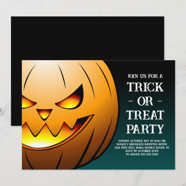 Pumpa Trick or Treat Fest Inbjudningar (Fram/baksida)