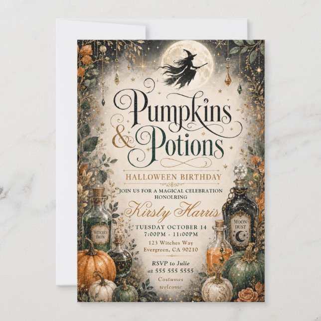 Pumpa & Trolldryck Halloween Födelsedag Inbjudningar (Framsida)