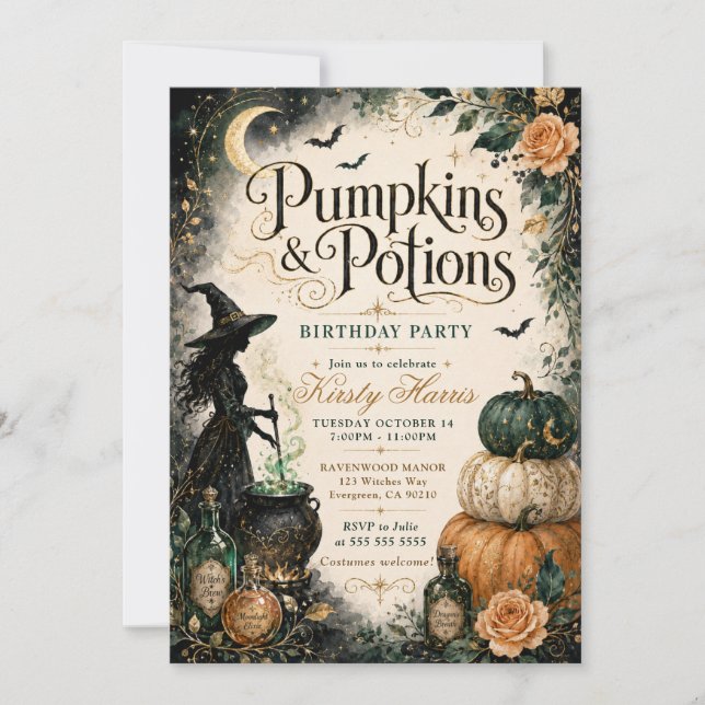 Pumpa & Trolldryck Halloween Födelsedag Inbjudningar (Framsida)