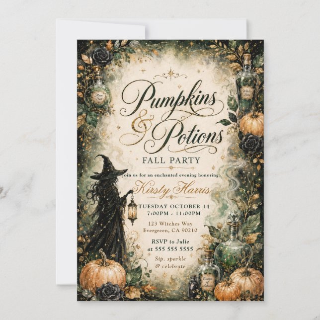 Pumpa & Trolldryck Halloween Födelsedag Inbjudningar (Framsida)