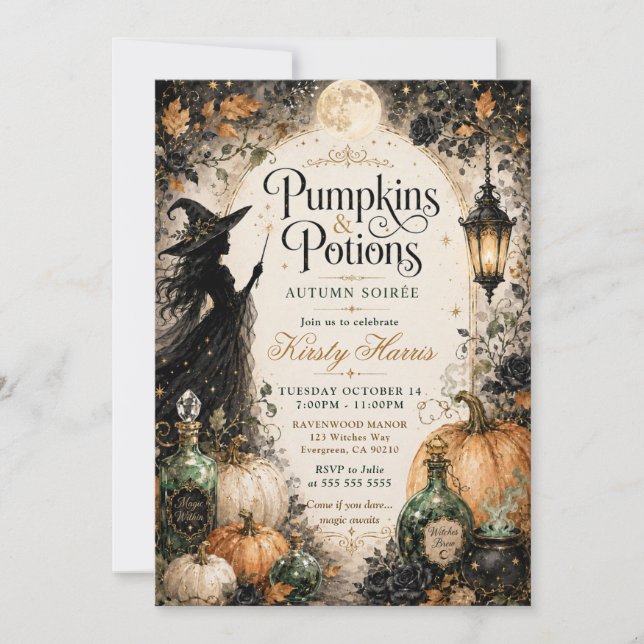 Pumpa & Trolldryck Halloween Födelsedag Inbjudningar (Framsida)