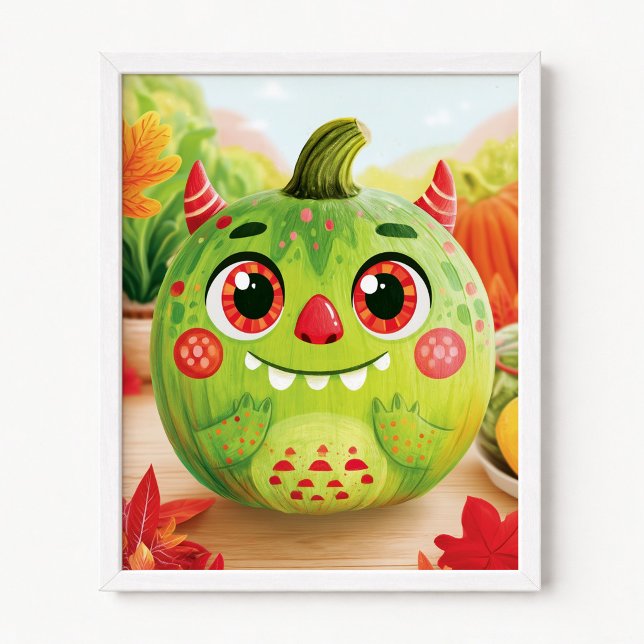 Pumpa utklädd till grönt monster poster (Pumpkin Disguised as Green Monster Poster)