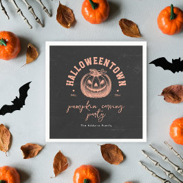 Pumpa Utskärning Orange Svart Halloweenfest Pappersservett